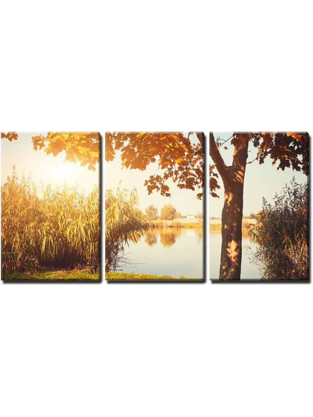 Autumn Lake 3-Piece Canvas Wall Art Set - Modern Framed Home Decor, Ready to